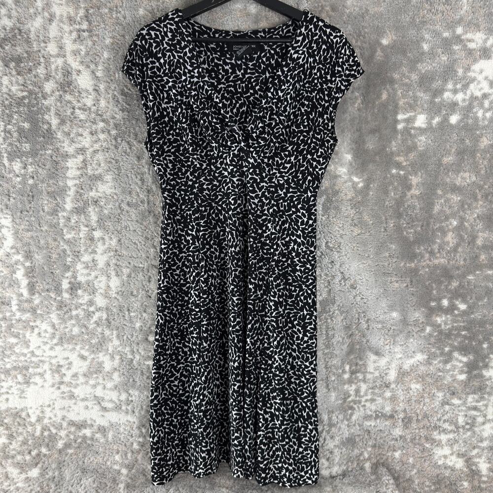 Jones New York Petites Size 8P Abstract Fit Flared Midi Dress Black White Cap